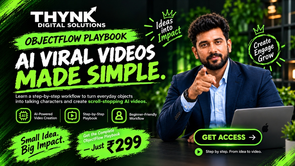 ObjectFlow Playbook — AI Viral Videos Made Simple. Turn everyday objects into talking characters for just ₹299.
